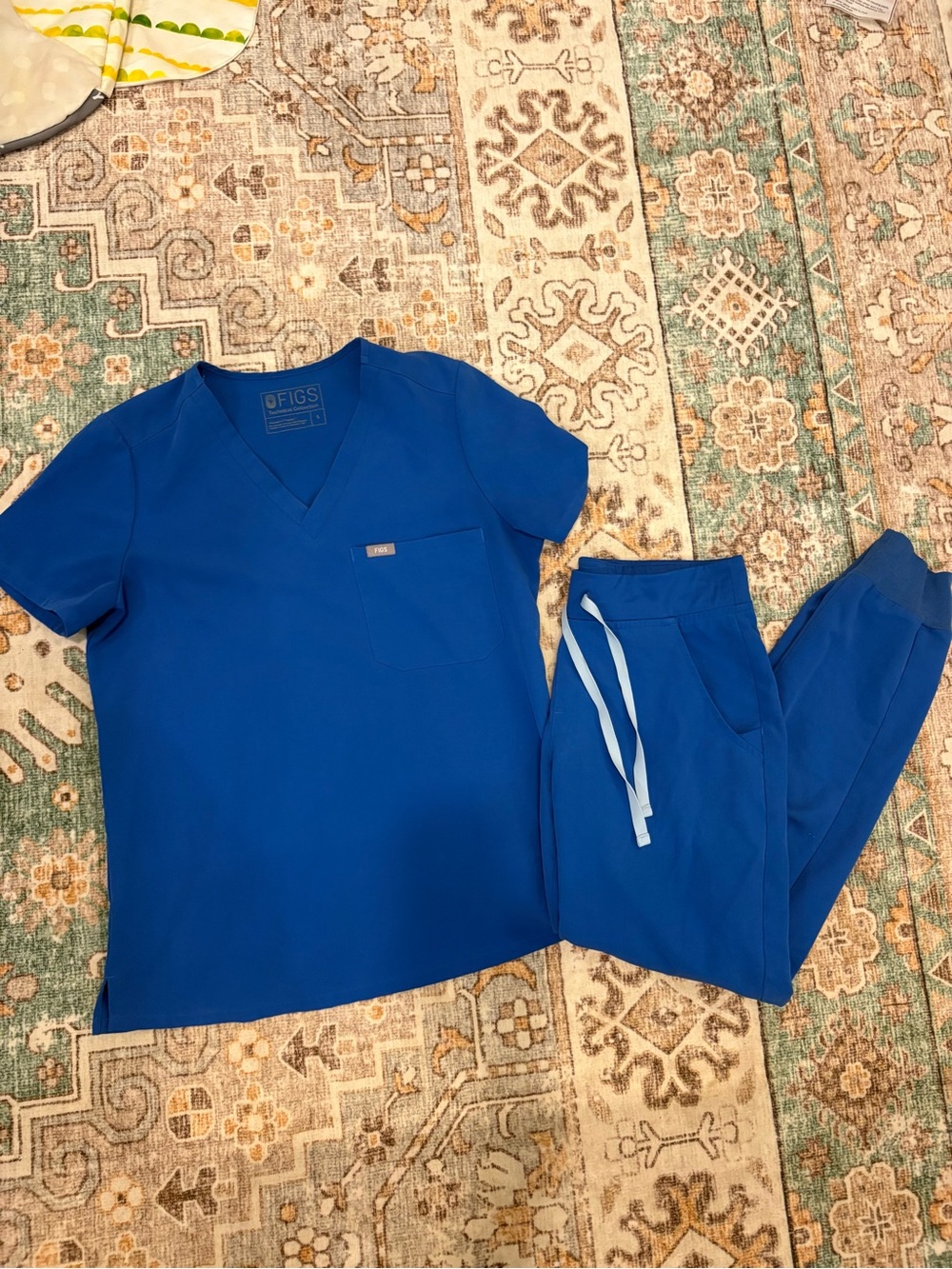 FIGS Scrub Set in Royal Blue with Light Blue Drawstring